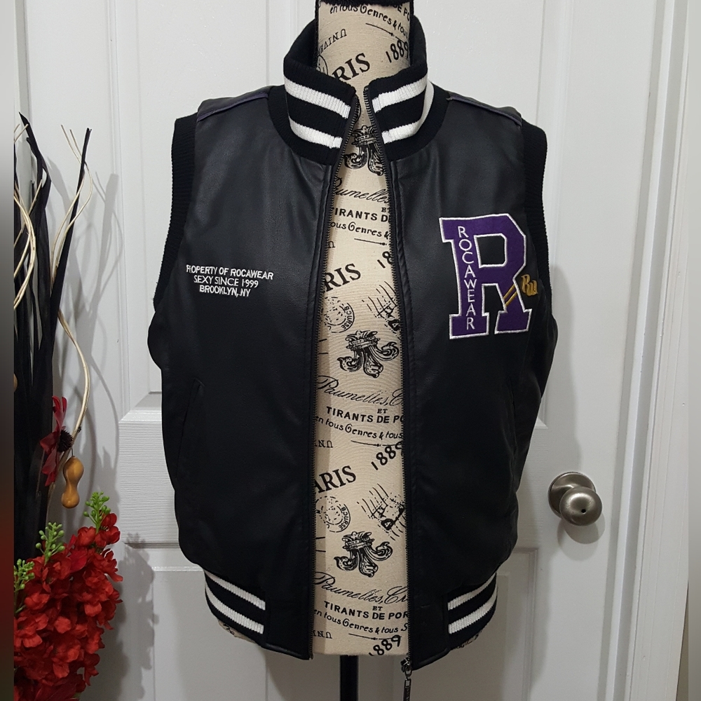 Vintage Rocowear Women Medium Leather Puff Vest (Rare)